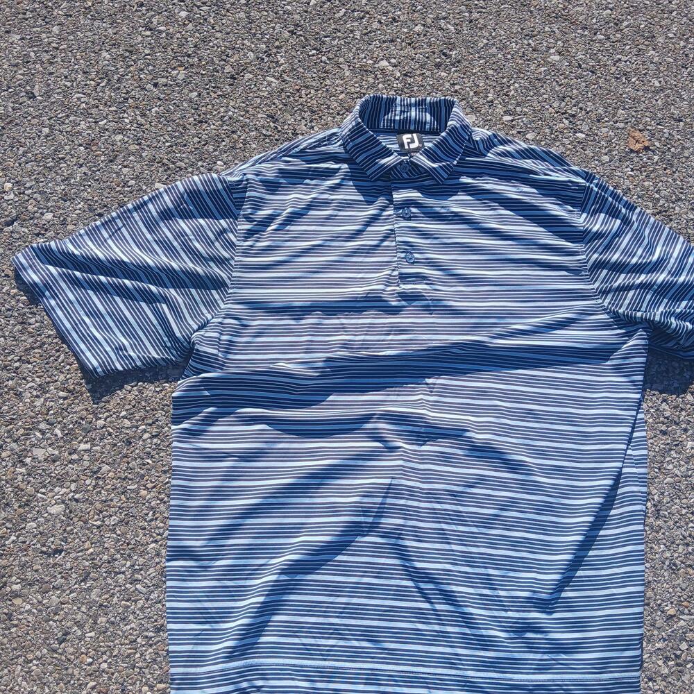 FootJoy Polo Shirt Mens XL Blue White Striped Golf Performance Casual Knit Top